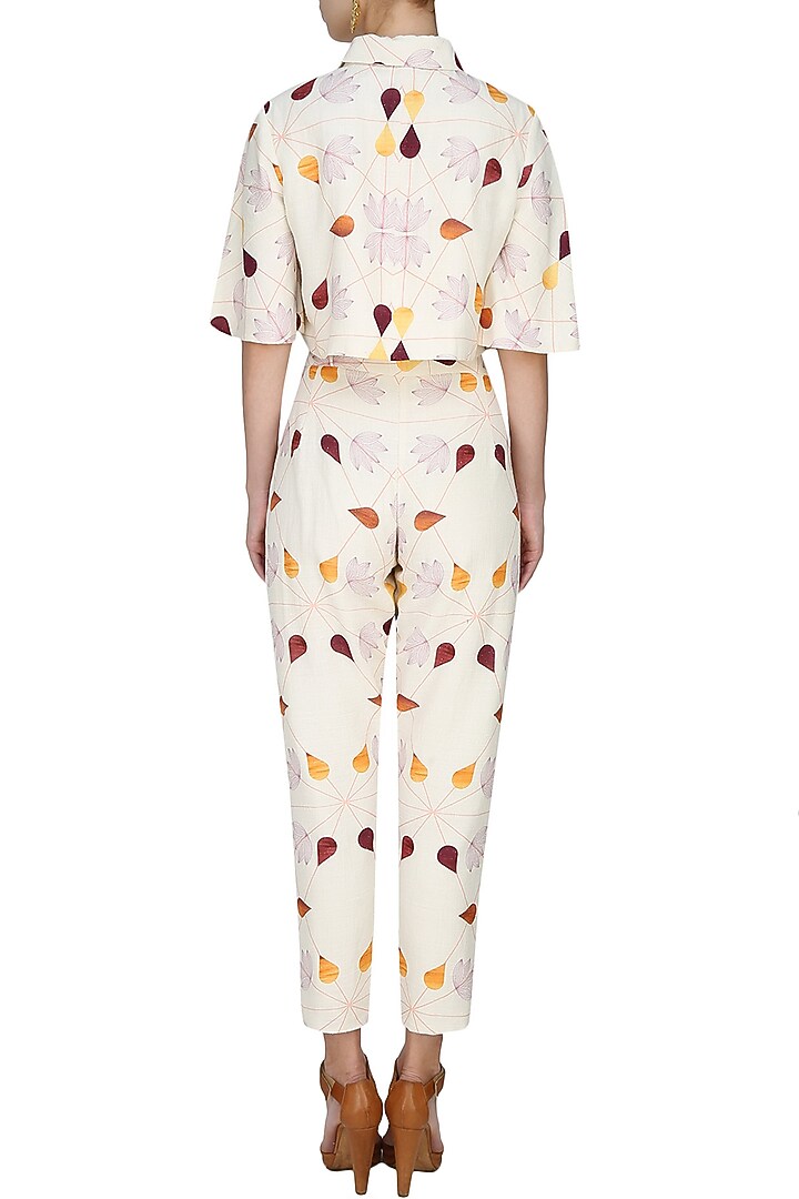 Cream droplets and autumn leaves printed crop blazer available only at Pernia's Pop Up Shop.