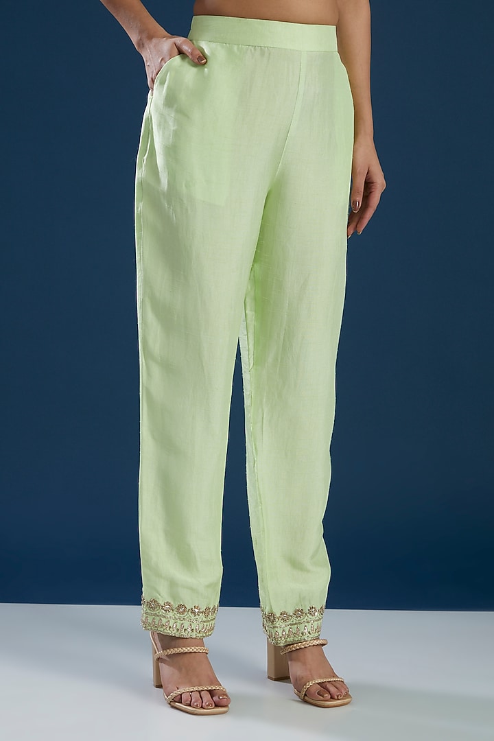 Green Pure Silk Georgette Embroidered Kurta Set by House of Supriya at Pernia's Pop Up Shop
