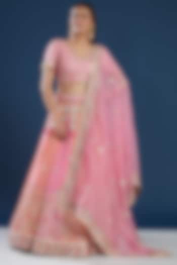 Pink Pure Silk Georgette Embroidered Wedding Lehenga Set by House of Supriya at Pernia's Pop Up Shop