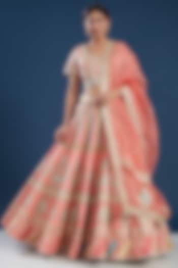 Orange Pure Silk Georgette Embroidered Wedding Lehenga Set by House of Supriya at Pernia's Pop Up Shop