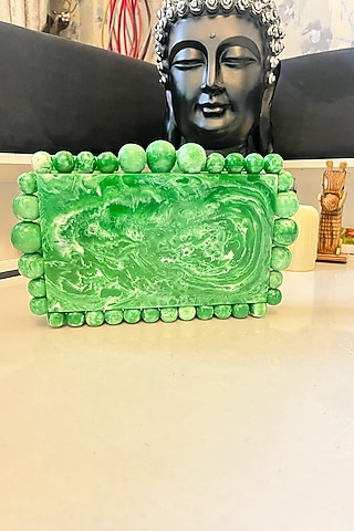 Green Resin Embellished Sling Bag by HANDLE THOSE BAGS