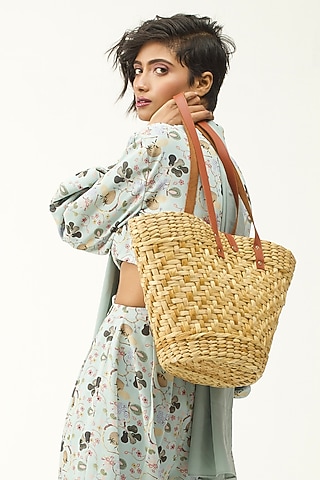 Beige Kauna Grass Handbag by HANDLE THOSE BAGS