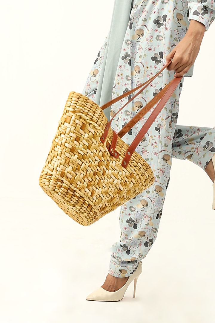 Beige Kauna Grass Handbag by HANDLE THOSE BAGS at Pernia's Pop Up Shop