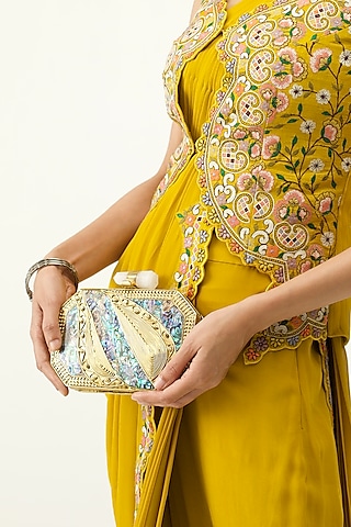 Heart Home Hand Bag|Sequins Silk Embroidery Purse|Traditional Indian Handmade Shoulder Bag with Golden Handle (Pink)
