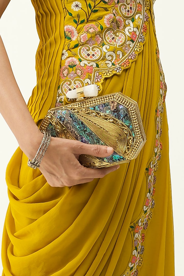 Golden Brass Clutch by HANDLE THOSE BAGS at Pernia's Pop Up Shop