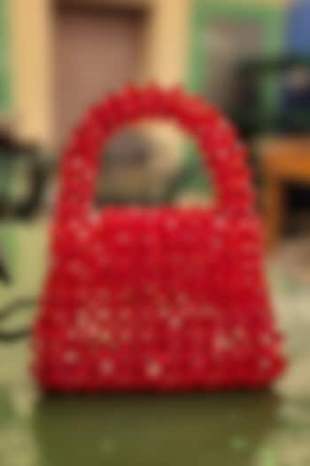 Red Embellished Mini Handbag by HANDLE THOSE BAGS