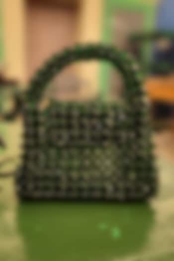 Green Embellished Mini Handbag by HANDLE THOSE BAGS