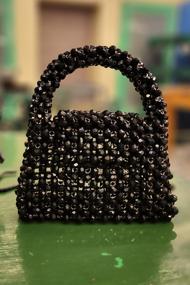 Black Embellished Mini Handbag by HANDLE THOSE BAGS