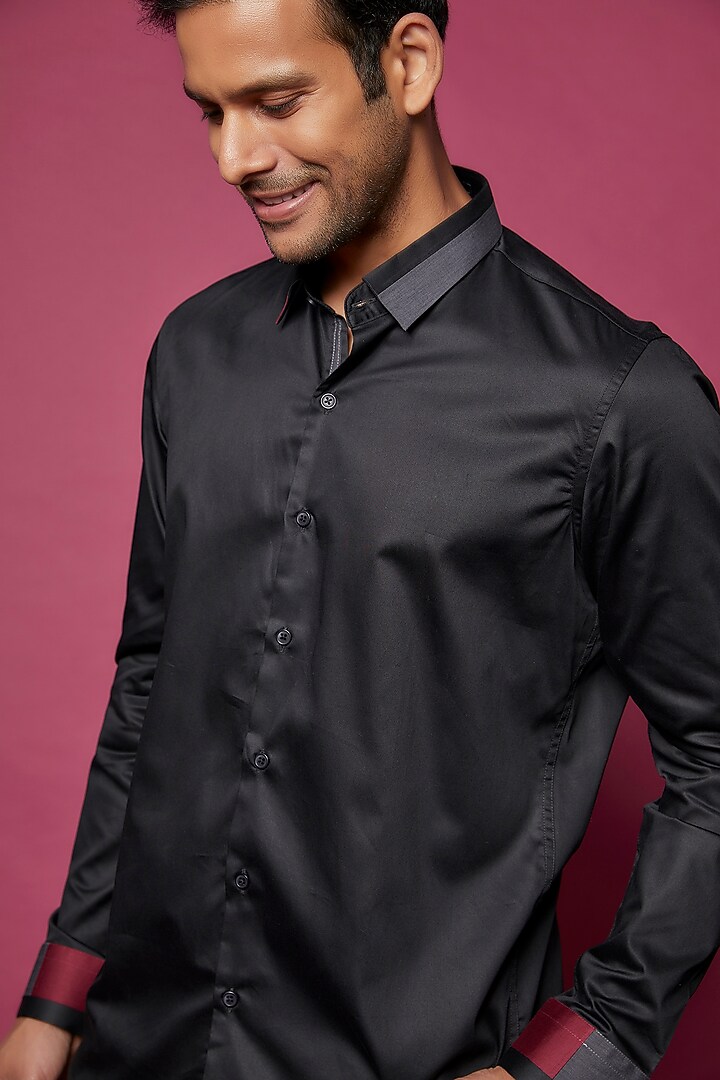 Black Cotton Party Wear Shirt by H2O at Pernia's Pop Up Shop