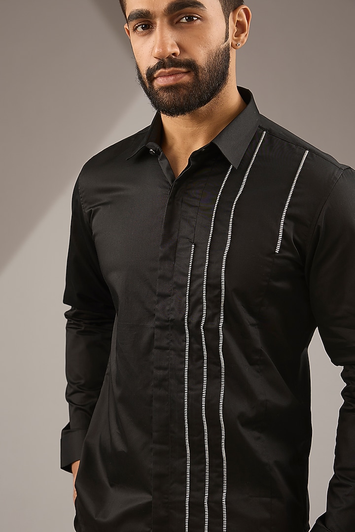 Black Cotton Party Wear Shirt by H2O at Pernia's Pop Up Shop