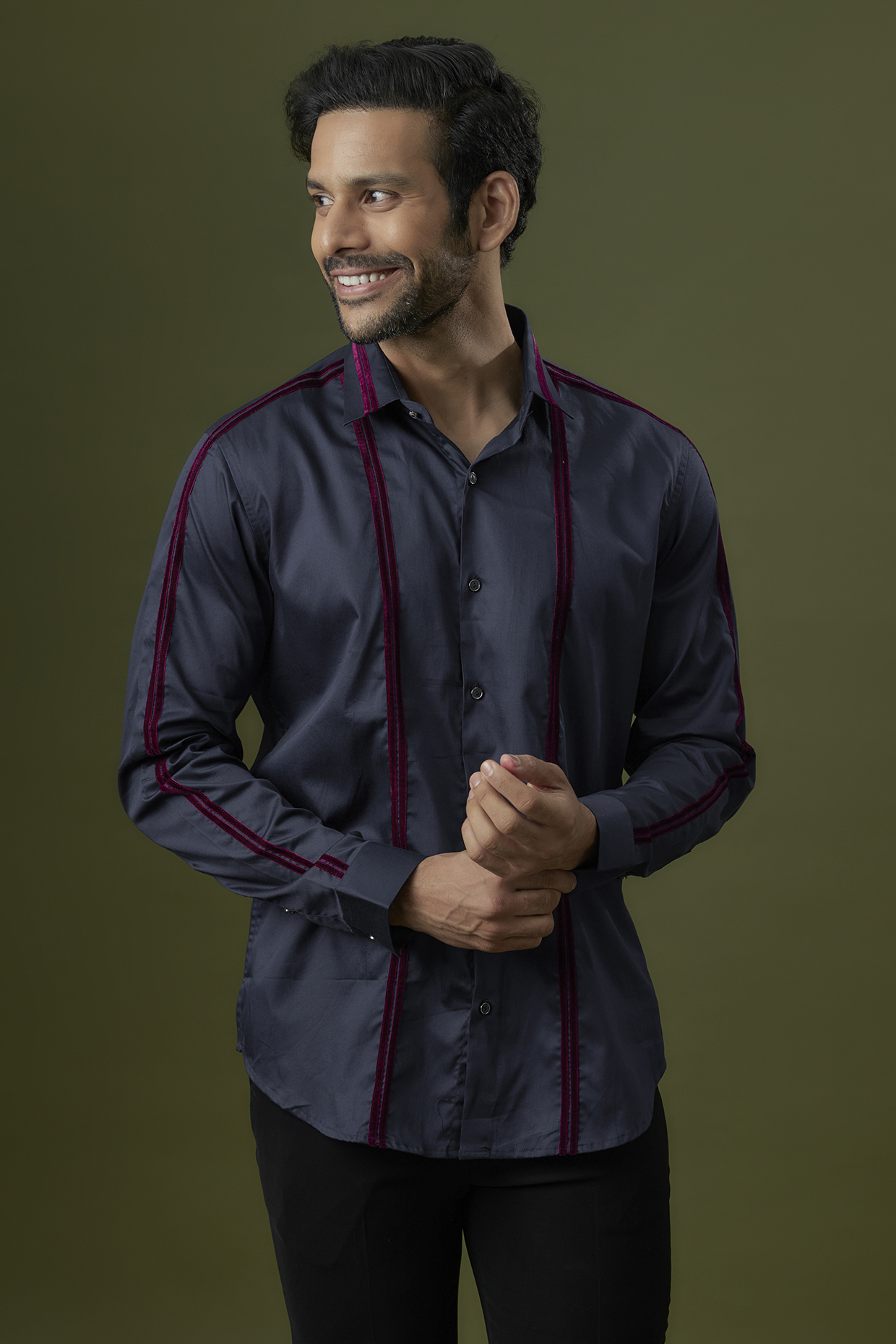 Navy Blue Cotton Striped Shirt by H2O