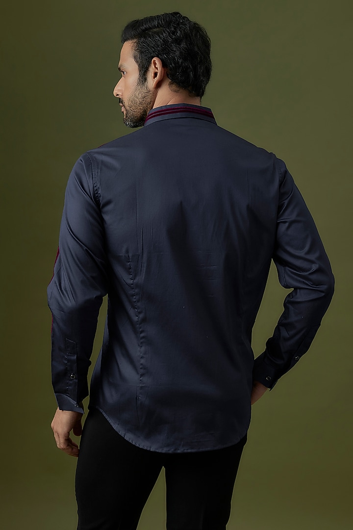 Navy Blue Cotton Striped Party Wear Shirt by H2O at Pernia's Pop Up Shop