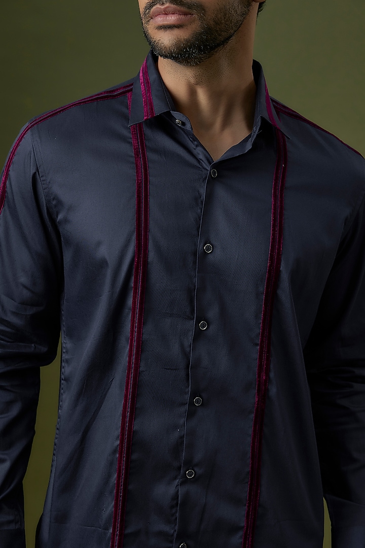 Navy Blue Cotton Striped Party Wear Shirt by H2O at Pernia's Pop Up Shop