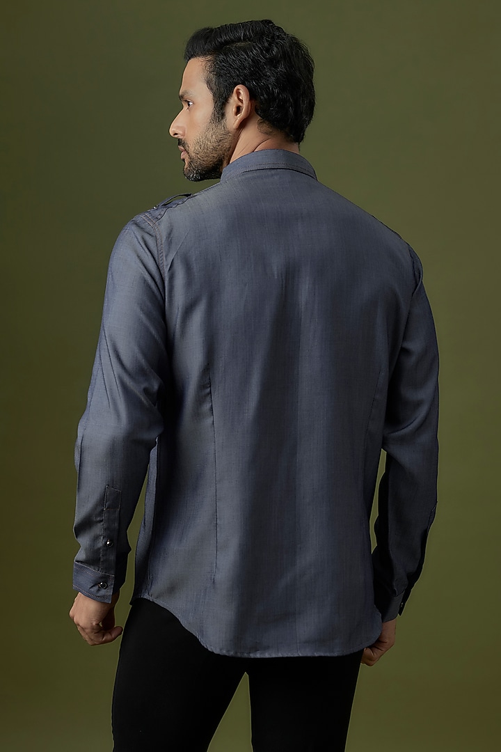 Denim Blue Cotton Party Wear Shirt by H2O at Pernia's Pop Up Shop