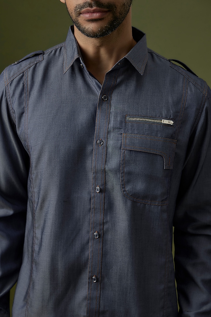 Denim Blue Cotton Party Wear Shirt by H2O at Pernia's Pop Up Shop