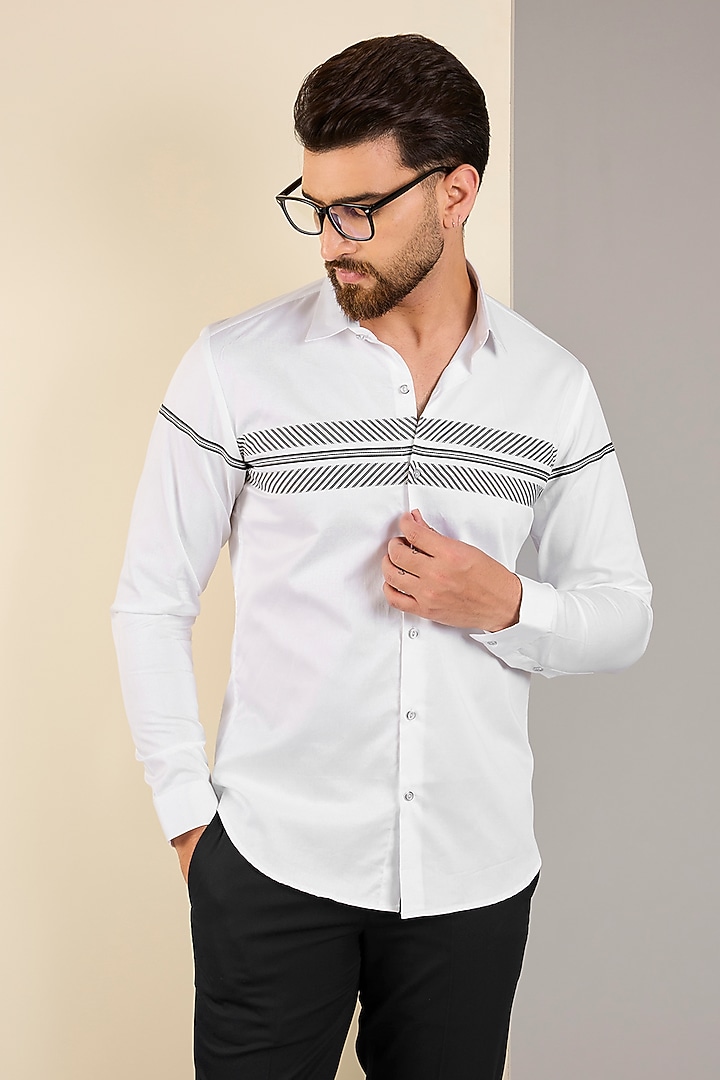 White Cotton Striped Shirt by H2O at Pernia's Pop Up Shop