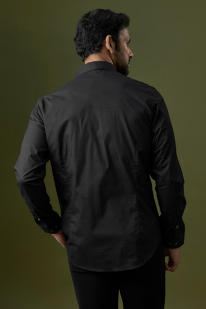 Black Cotton Kantha Embroidered Party Wear Shirt by H2O at Pernia's Pop Up Shop