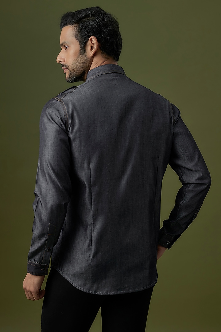 Denim Blue Cotton Party Wear Shirt by H2O at Pernia's Pop Up Shop