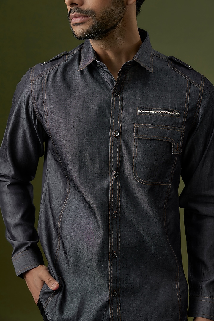 Denim Blue Cotton Party Wear Shirt by H2O at Pernia's Pop Up Shop