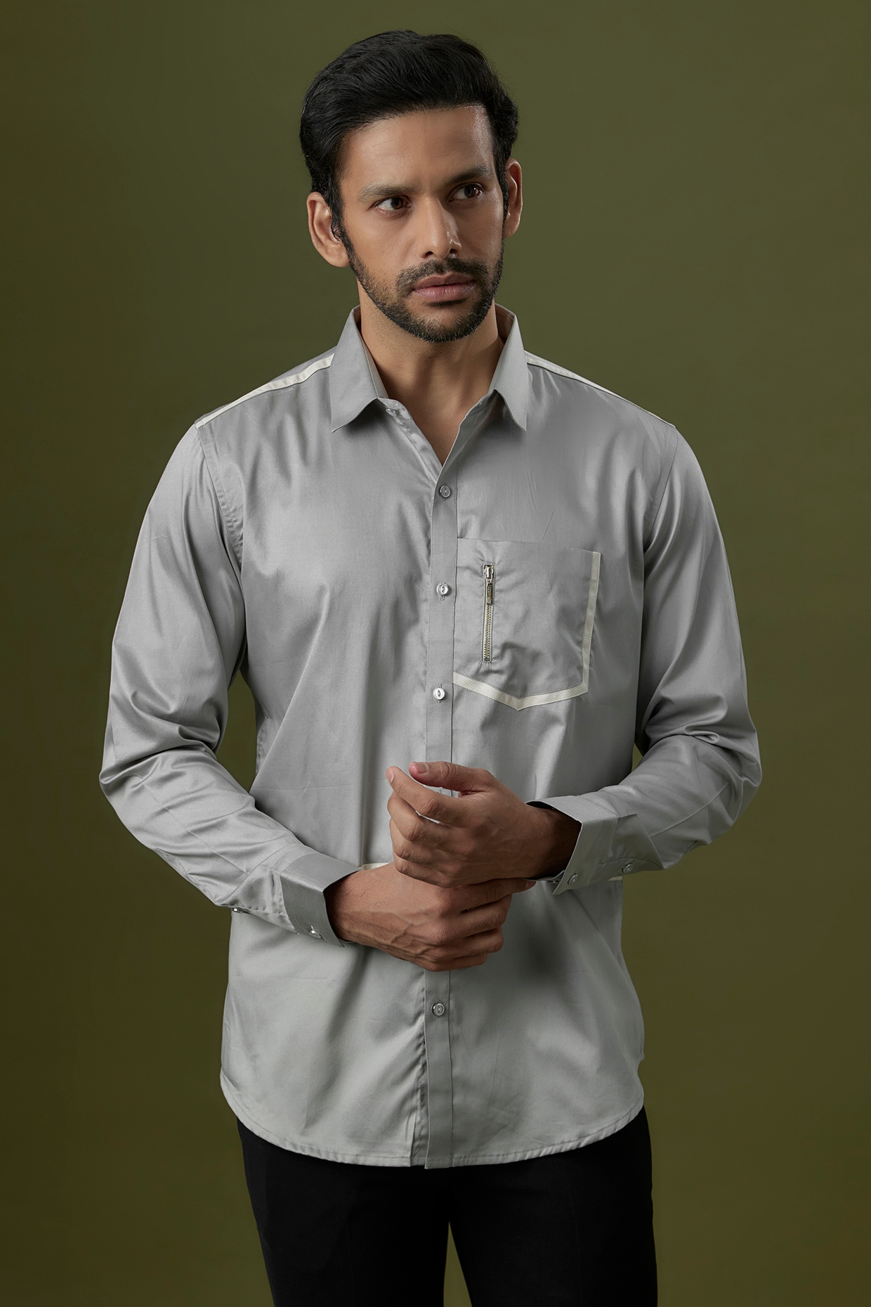 Buy Grey Layered Silk Shirt for men Online from Indian