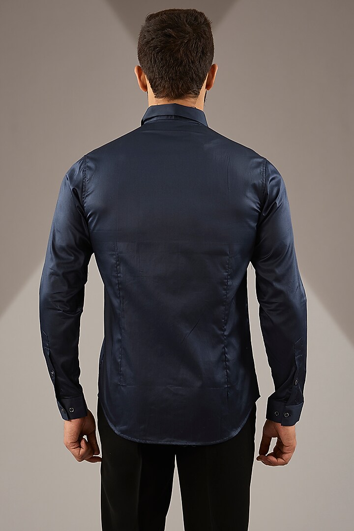 Navy Blue Cotton Party Wear Shirt by H2O at Pernia's Pop Up Shop