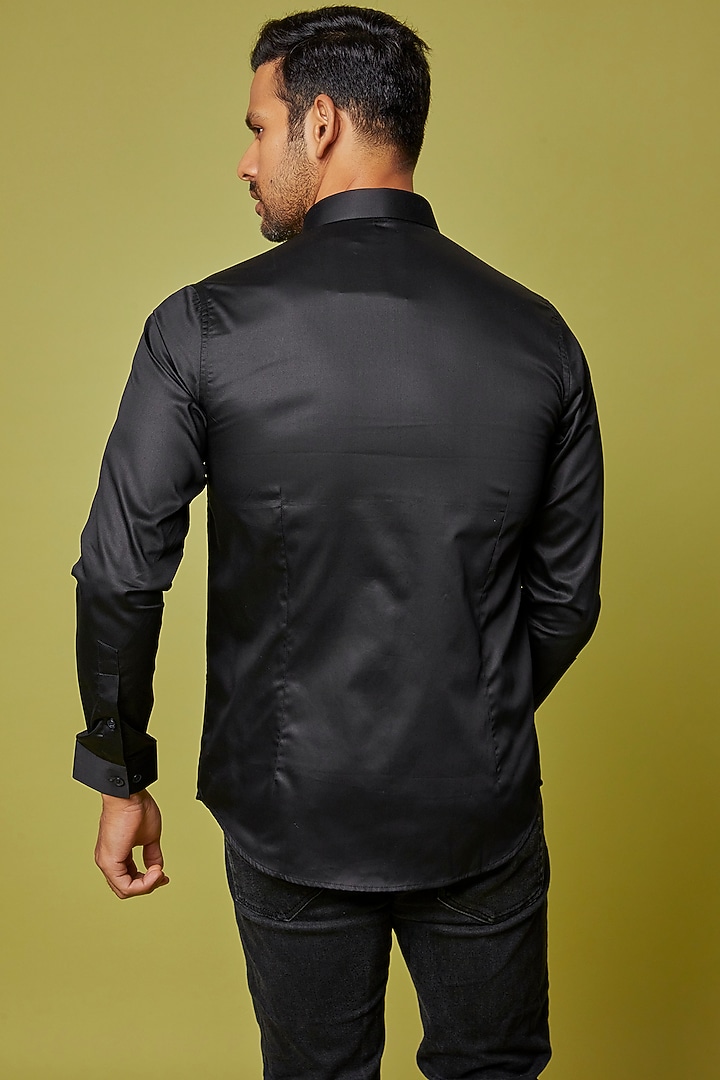 Black Cotton Embroidered Party Wear Shirt by H2O at Pernia's Pop Up Shop