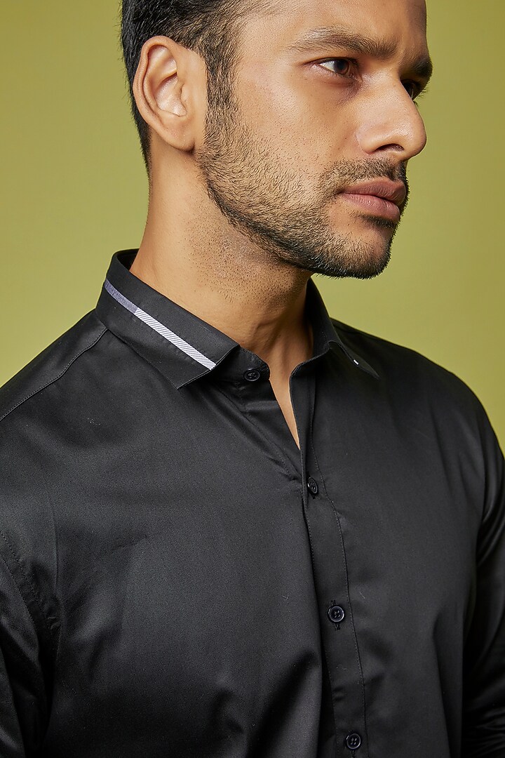 Black Cotton Party Wear Shirt by H2O at Pernia's Pop Up Shop