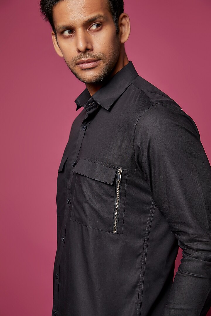 Black Cotton Blend Party Wear Shirt by H2O at Pernia's Pop Up Shop