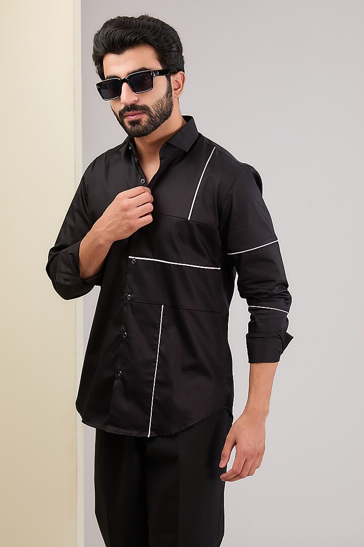 Black Cotton Party Wear Shirt by H2O at Pernia's Pop Up Shop