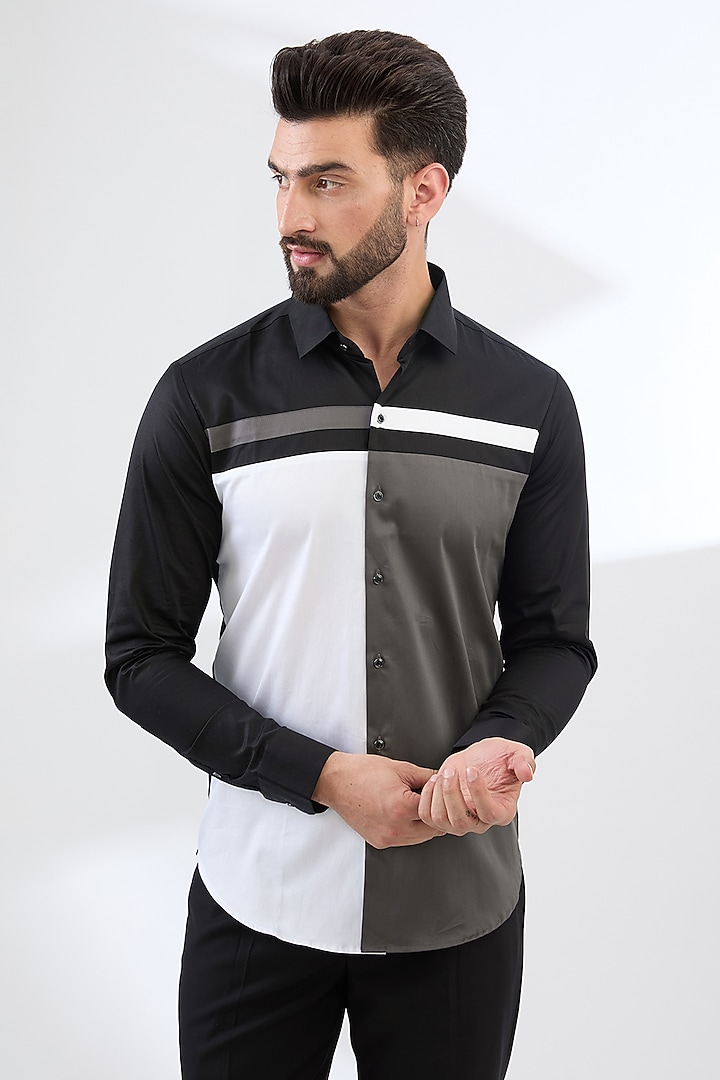 Grey & Black Cotton Party Wear Shirt by H2O at Pernia's Pop Up Shop