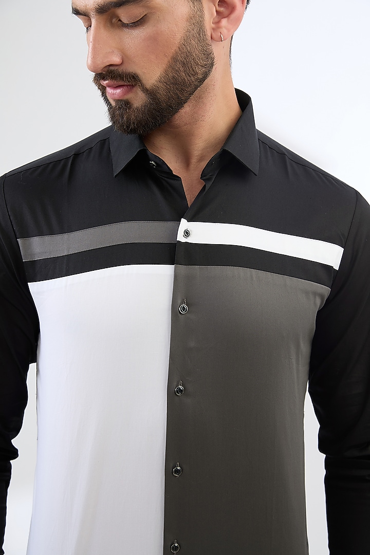 Grey & Black Cotton Party Wear Shirt by H2O at Pernia's Pop Up Shop