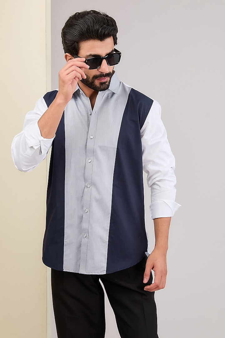 White & Grey Cotton Party Wear Shirt by H2O at Pernia's Pop Up Shop