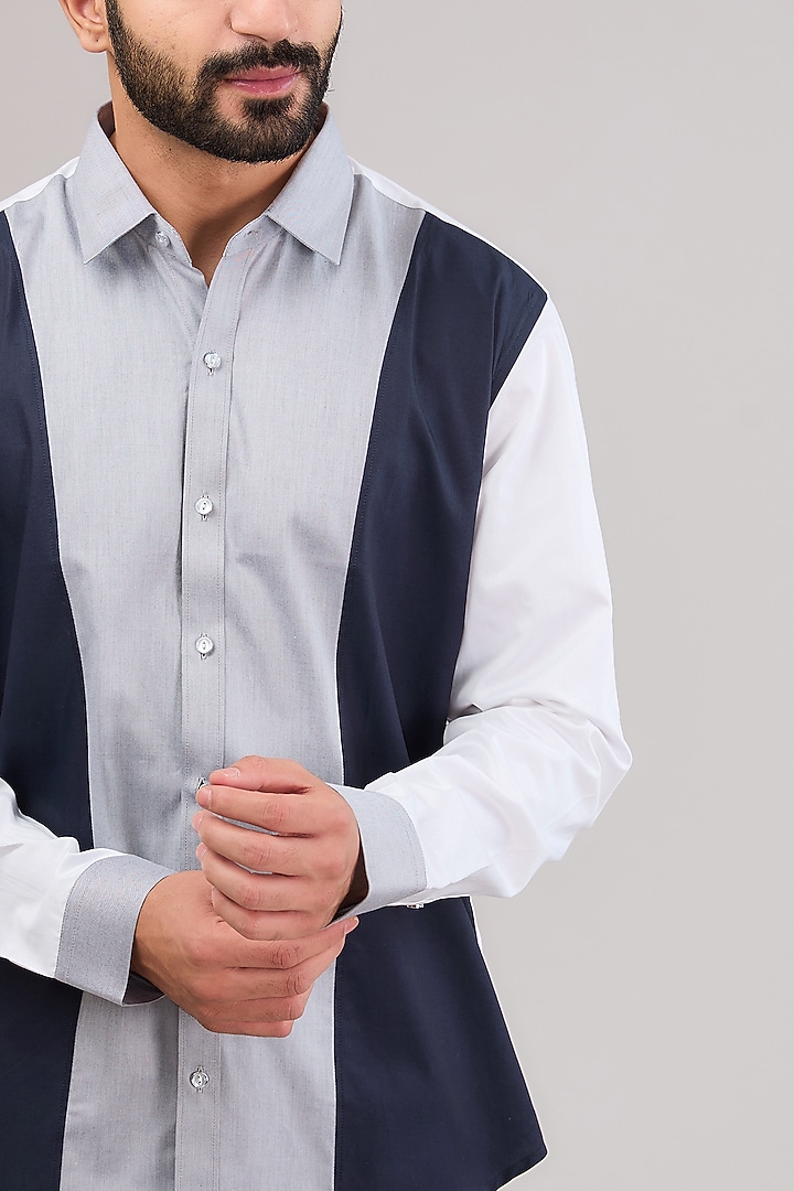 White & Grey Cotton Party Wear Shirt by H2O at Pernia's Pop Up Shop