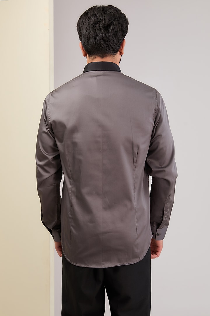 Grey & Black Cotton Party Wear Shirt by H2O at Pernia's Pop Up Shop