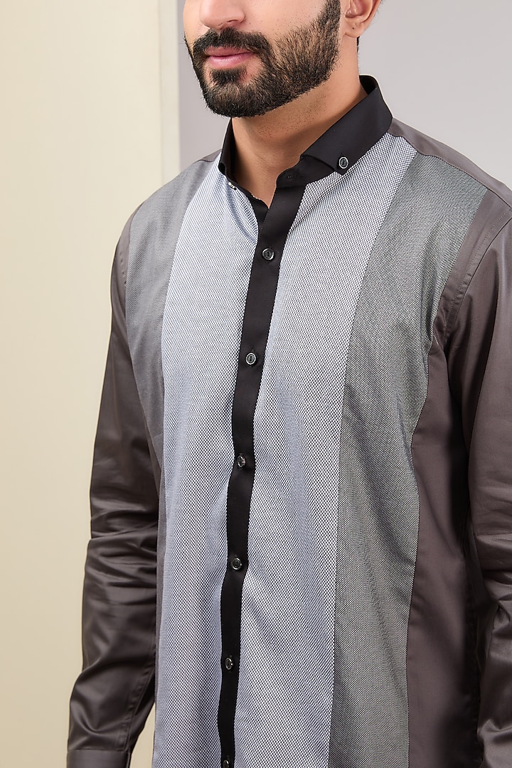 Grey & Black Cotton Party Wear Shirt by H2O at Pernia's Pop Up Shop
