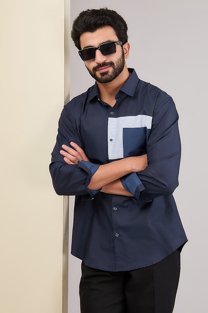 Blue Cotton Party Wear Shirt by H2O at Pernia's Pop Up Shop