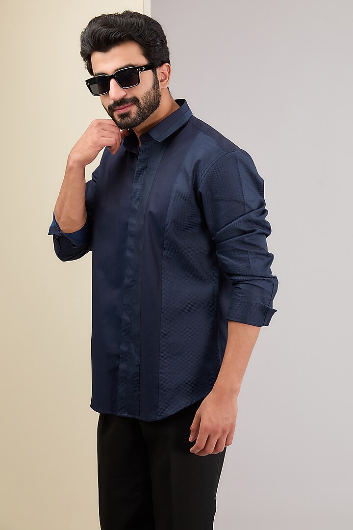 Dark Blue Cotton Party Wear Shirt by H2O at Pernia's Pop Up Shop