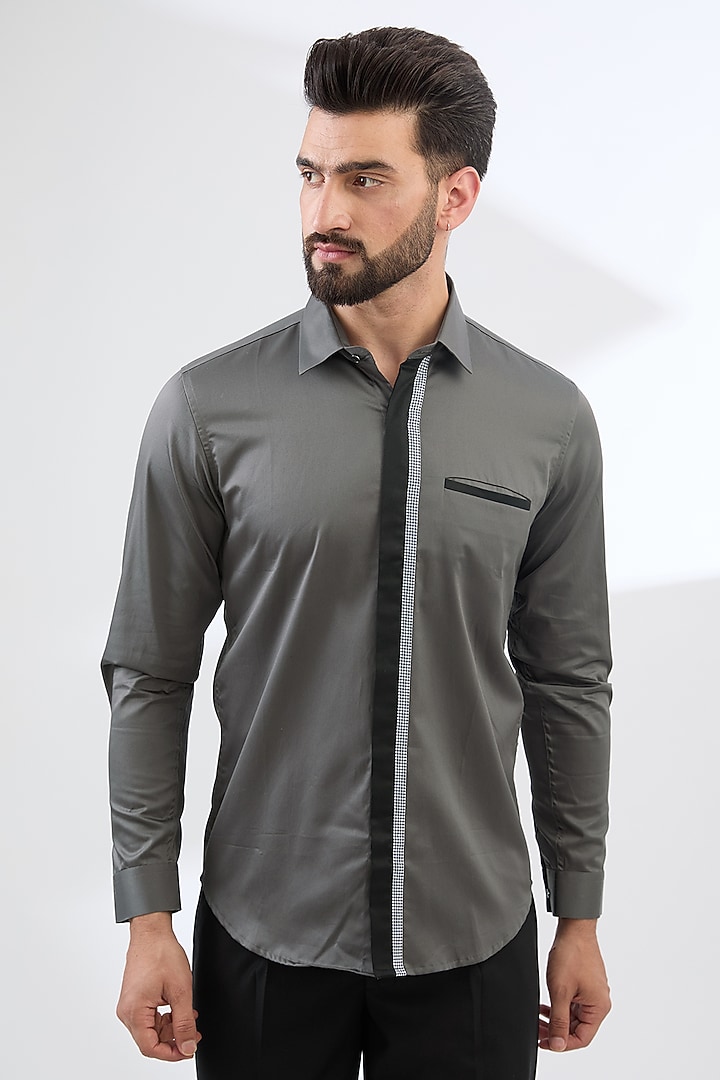 Grey Cotton Party Wear Shirt by H2O at Pernia's Pop Up Shop