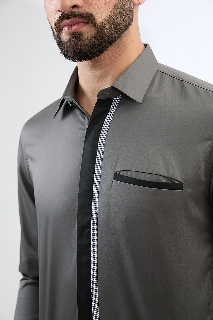 Grey Cotton Party Wear Shirt by H2O at Pernia's Pop Up Shop
