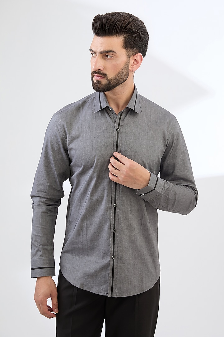 Grey Cotton Party Wear Shirt by H2O at Pernia's Pop Up Shop