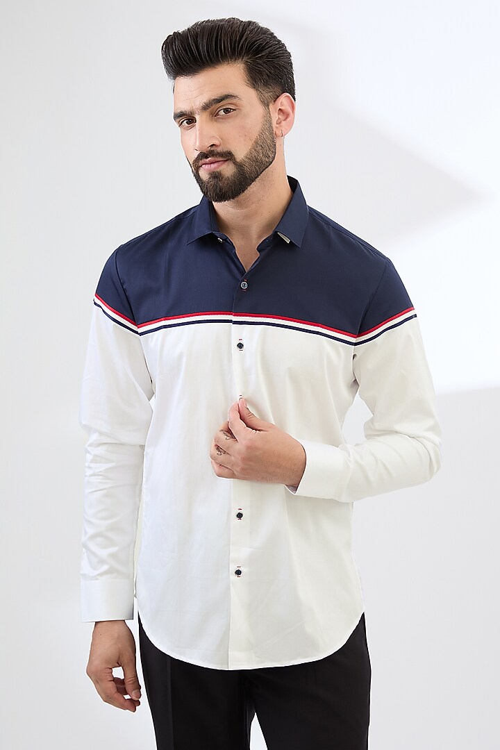 Blue & White Cotton Party Wear Shirt by H2O at Pernia's Pop Up Shop
