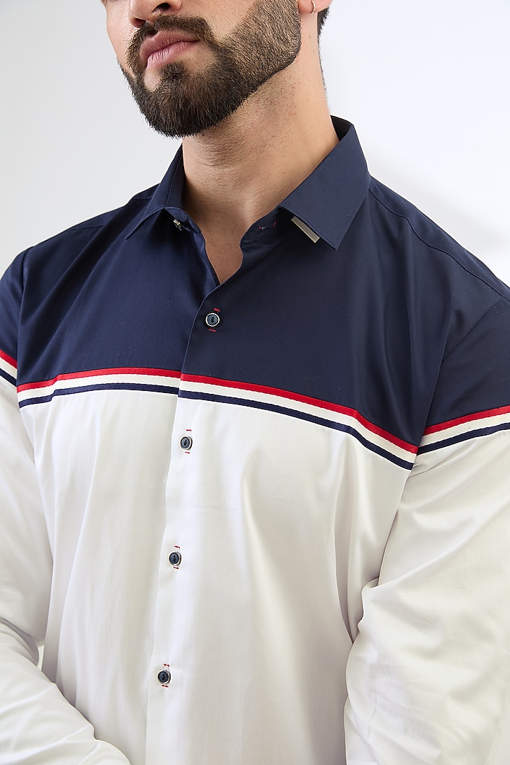 Blue & White Cotton Party Wear Shirt by H2O at Pernia's Pop Up Shop