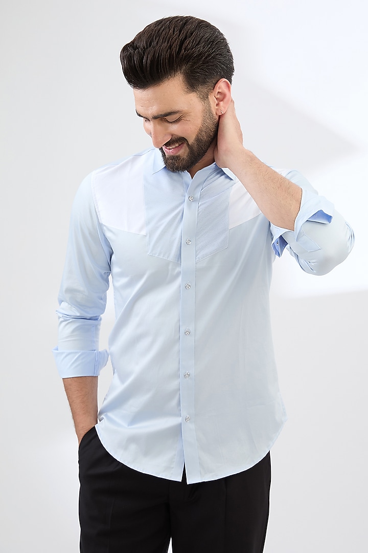 Powder Blue Cotton Party Wear Shirt by H2O at Pernia's Pop Up Shop