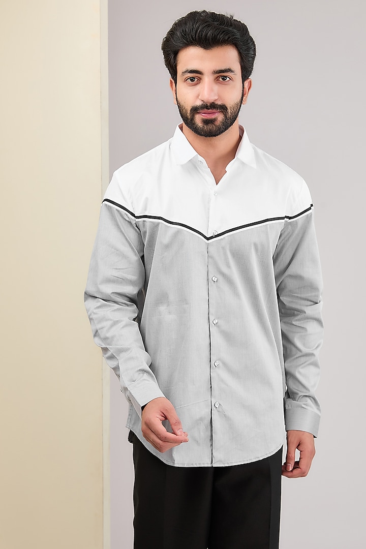 White & Grey Cotton Shirt by H2O