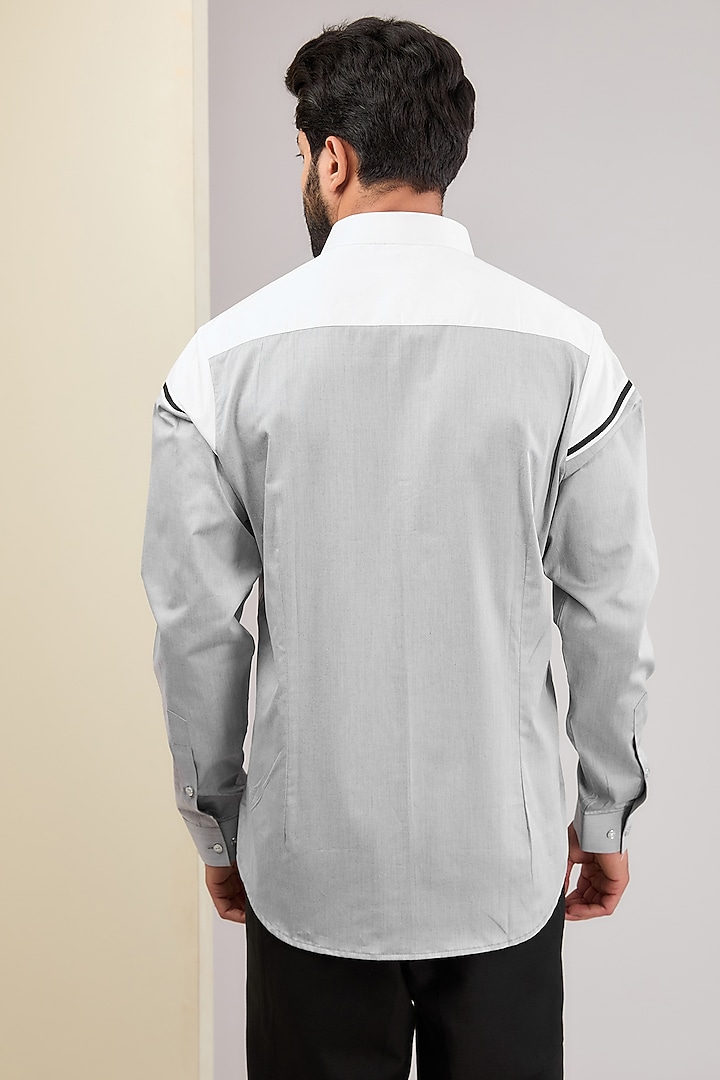 White & Grey Cotton Party Wear Shirt by H2O at Pernia's Pop Up Shop