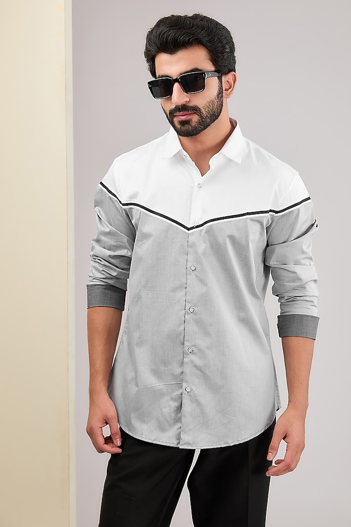 White & Grey Cotton Party Wear Shirt by H2O at Pernia's Pop Up Shop