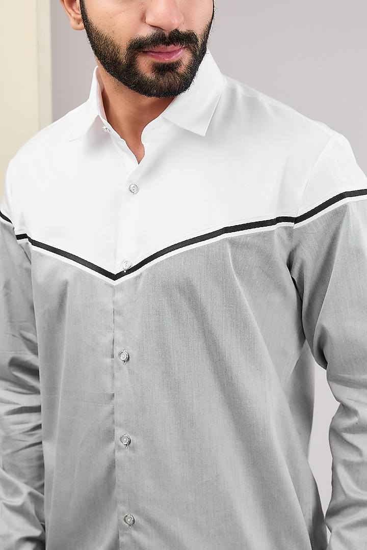 White & Grey Cotton Party Wear Shirt by H2O at Pernia's Pop Up Shop