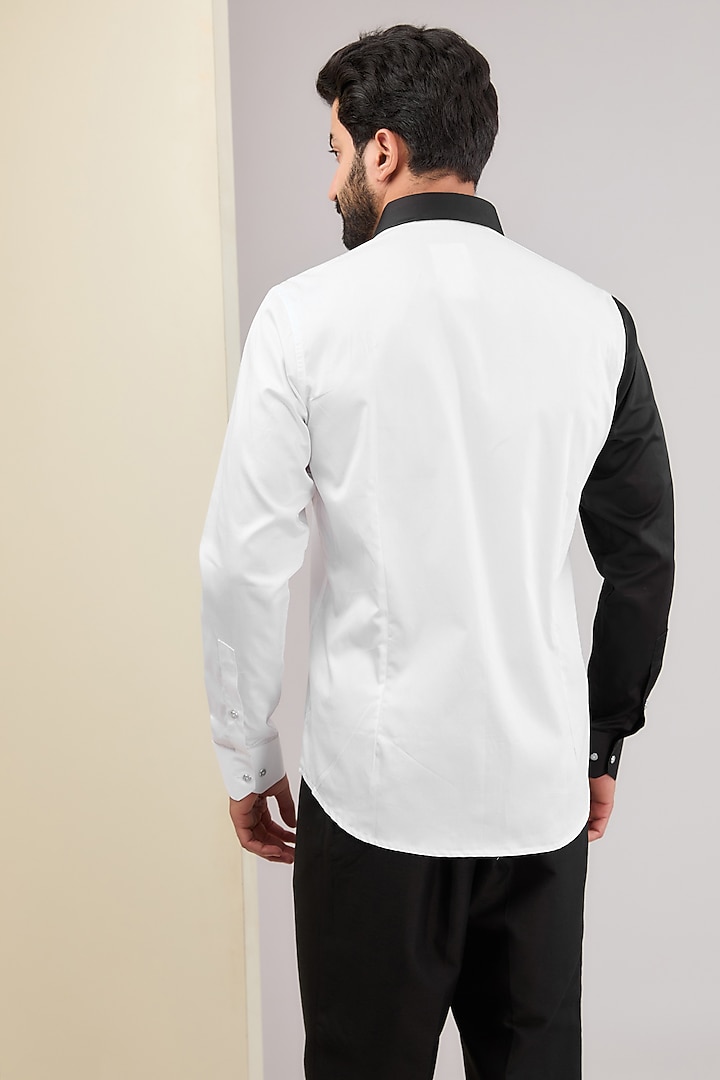 White & Black Cotton Party Wear Shirt by H2O at Pernia's Pop Up Shop