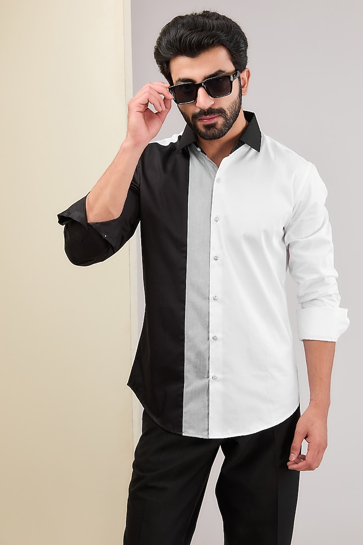White & Black Cotton Party Wear Shirt by H2O at Pernia's Pop Up Shop