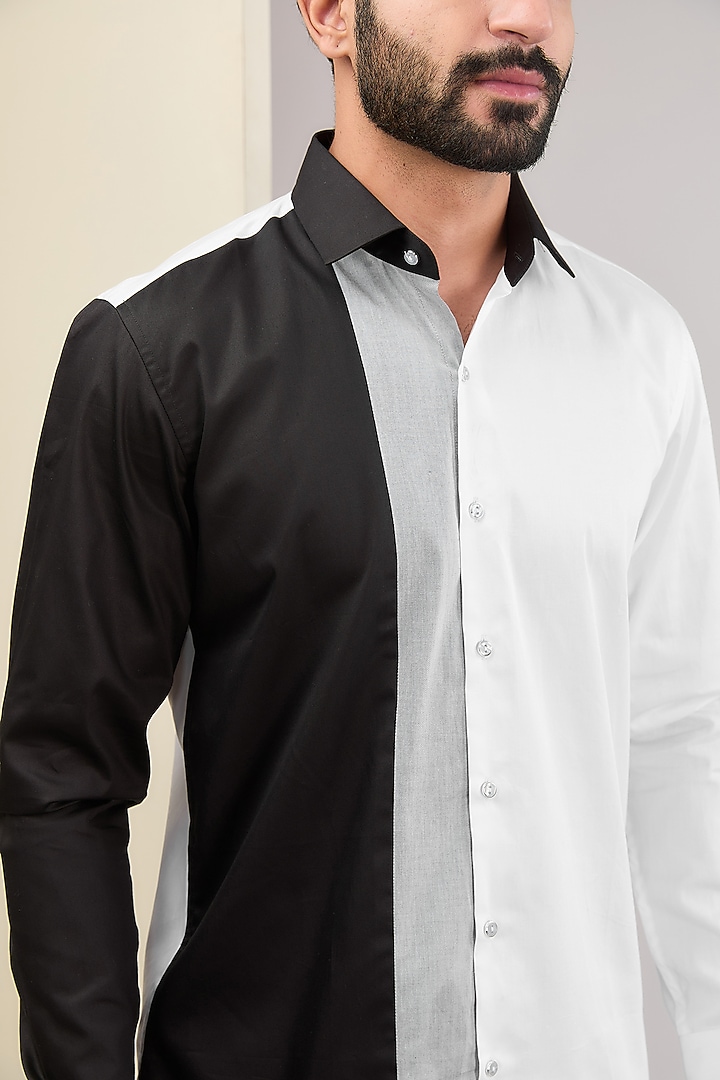 White & Black Cotton Party Wear Shirt by H2O at Pernia's Pop Up Shop